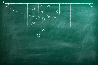 Kara tahta çizim bir futbol taktikleri yakın çekim