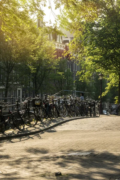 Bicicletas Aparcadas Hermosa Ciudad Amsterdam Holanda —  Fotos de Stock