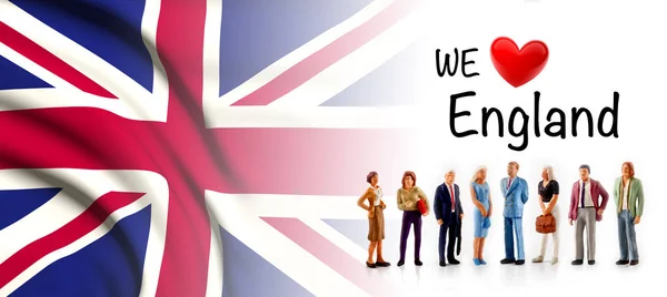 Love England Group People Pose Next English Flag — Stock Photo, Image