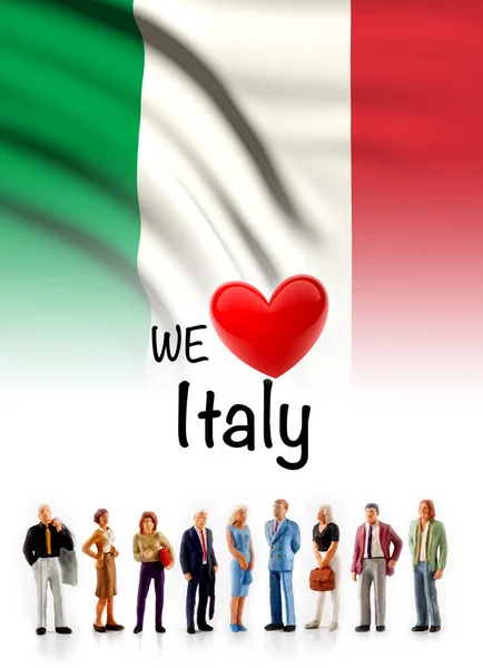 Love Italy Group People Pose Next Italian Flag — Stock Photo, Image
