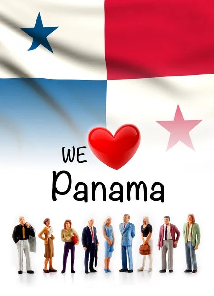 Nos Encanta Panamá Grupo Personas Posan Junto Bandera Panameña — Foto de Stock