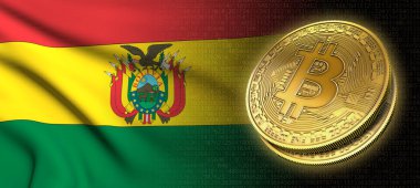 3D render: Bitcoin cryptocurrency para Bolivya, ulusal bayrak siyah bir arka plan ile