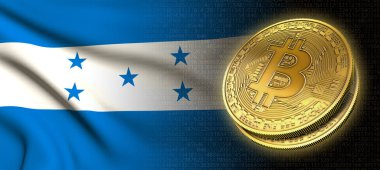 3D render: Bitcoin cryptocurrency para Honduras, ulusal bayrak siyah bir arka plan ile