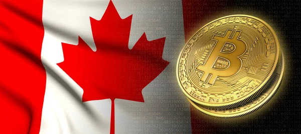 Rendu Bitcoin Pièce Crypto Monnaie Avec Drapeau National Canada Sur — Photo