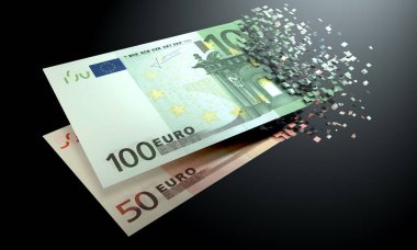 Para dematerialization, Euro üzerinde siyah bir arka plan dematerialized.