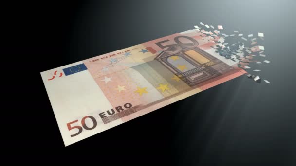 渲染动画 货币的非物质化 欧元在黑色背景下进行非物质化 — 图库视频影像