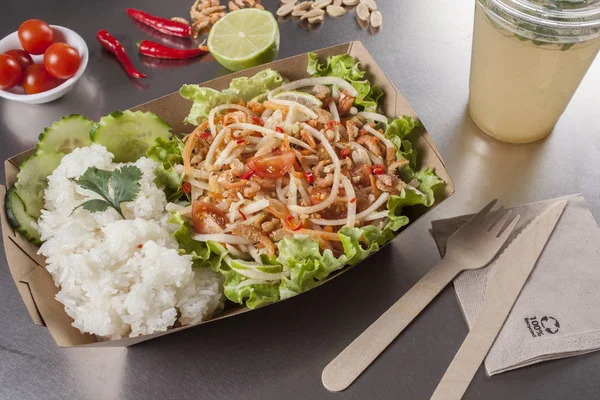 Tradiční Thajský Salát Papáji Lepkavá Rýže — Stock fotografie