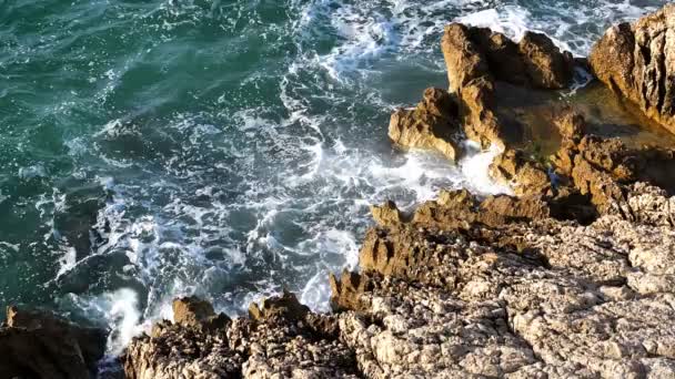 Sea Waves Splashing Rocks Slow Motion Marseille City Mediterranean Sea — Stock Video