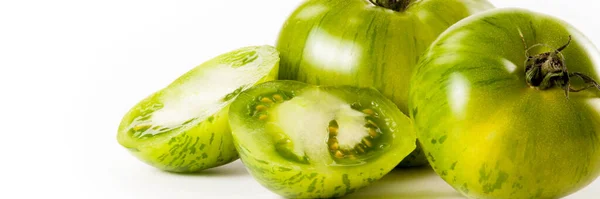 Koncepcja Banera Spożywczego Organiczne Warzywa Składniki Zbliżenie Ekologicznych Zielonych Pomidorów — Zdjęcie stockowe
