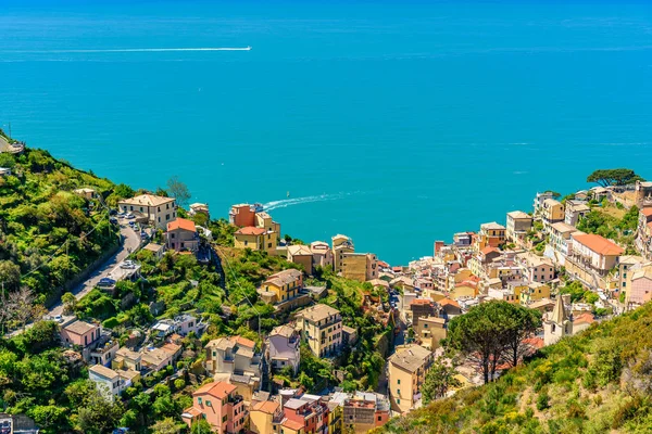 Luchtfoto Van Riomaggiore Ligurië Een Beroemd Stadje Van Cinque Terre — Stockfoto