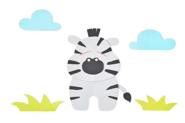 Papel Zebra cortado sobre fundo branco — Fotografia de Stock