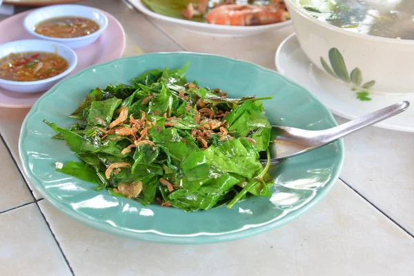 Stir Fried Local Vegetables Melinjo Leaves Shrimp Phang Nga Thailand — Stock Photo, Image