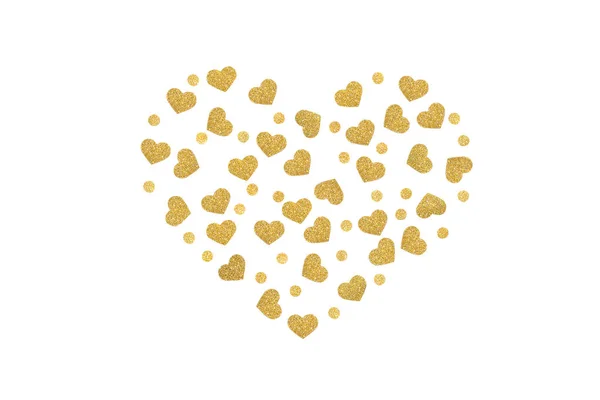 Ouro Brilho Coração Ponto Confete Papel Cortado Fundo Isolado — Fotografia de Stock