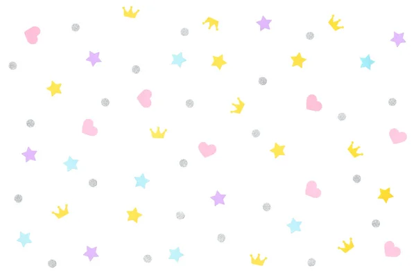 Cute heart star and crown confetti background  - isolated