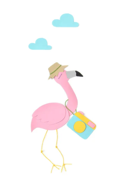 Reise Flamingopapier Geschnitten Auf Weißem Hintergrund Isoliert — Stockfoto