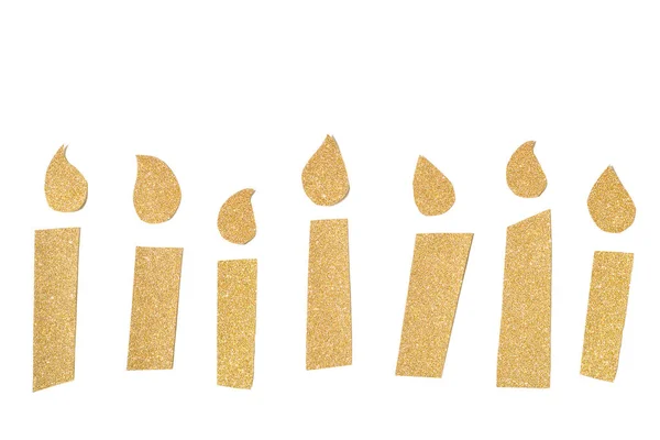 Candele Glitter Carta Tagliata Sfondo Bianco Isolato — Foto Stock