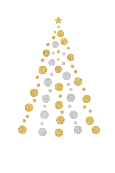 金と銀のキラキラ クリスマス ツリーを紙で切った白い背景の分離 — ストック写真