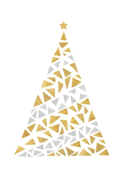 Gold Silver Glitter Christmas Tree Paper Cut White Background Isolated — Stock Photo, Image
