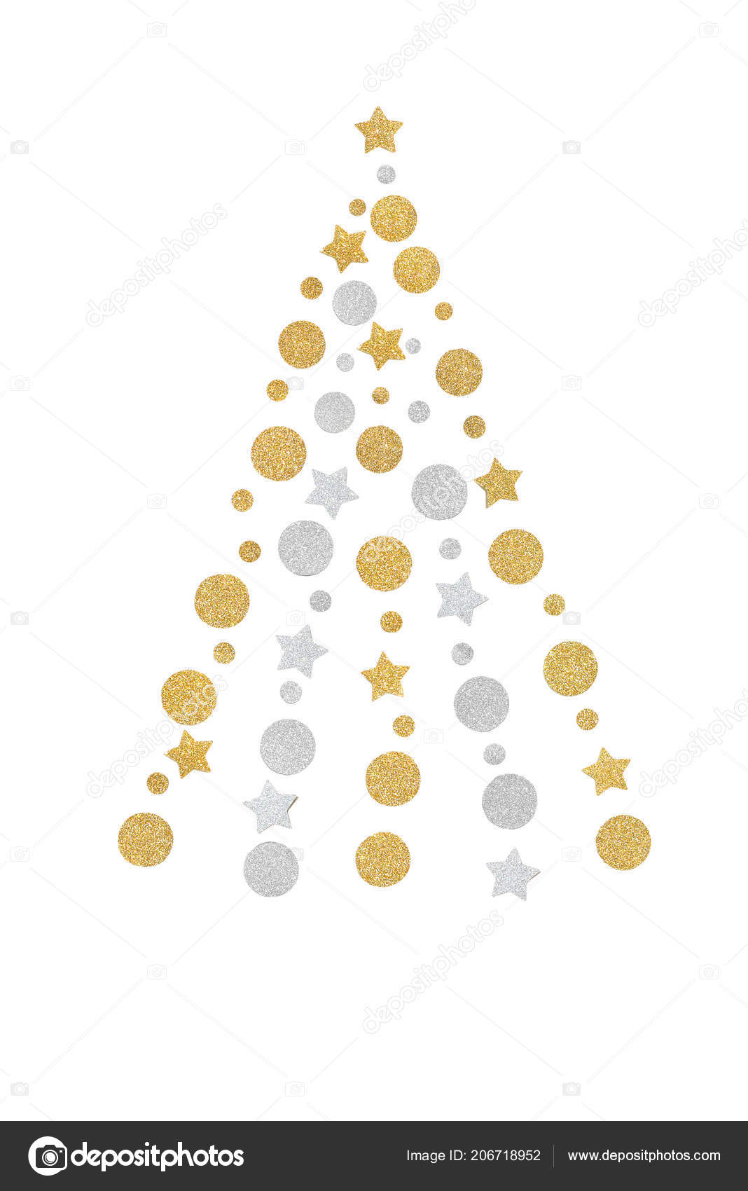 Gold silver glitter christmas tree paper cut white background isolated stock photo