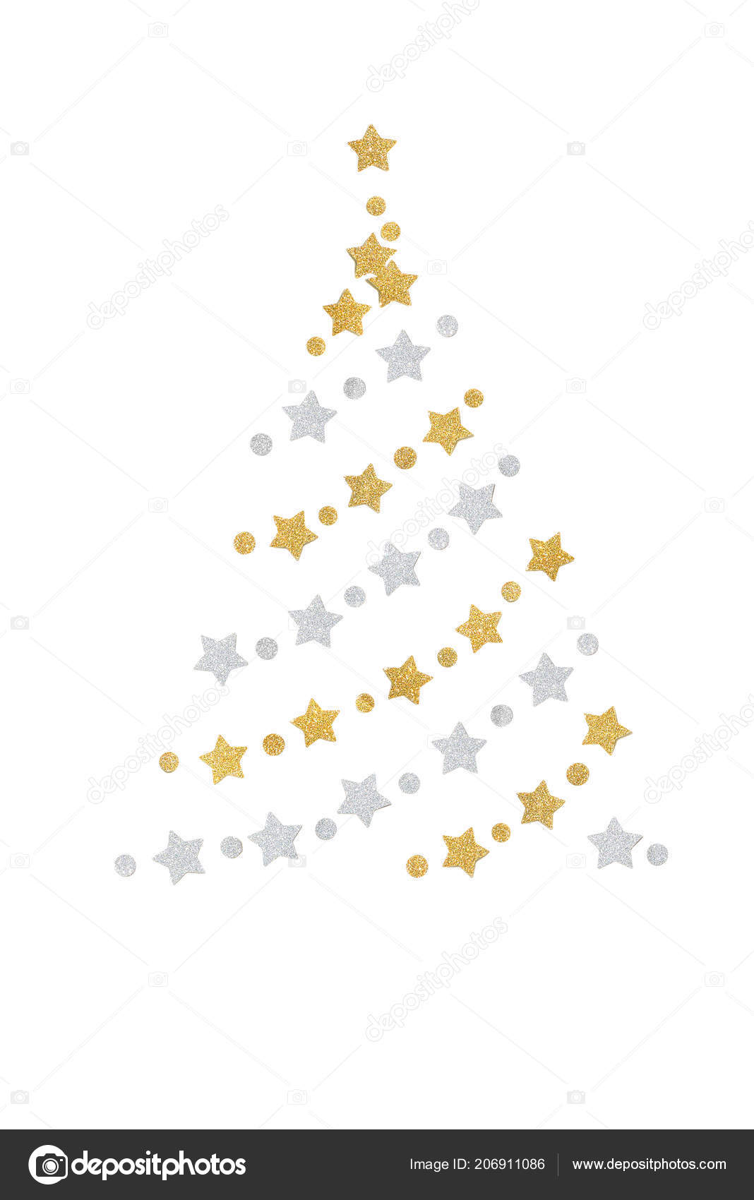 Gold and silver glitter christmas tree paper cut on white background stock photo