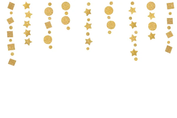 Gouden Glitter Bunting Papier Knippen Witte Achtergrond Geïsoleerd — Stockfoto