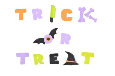 Cadılar Bayramı şeker ya da metin izole beyaz arka plan üzerinde -