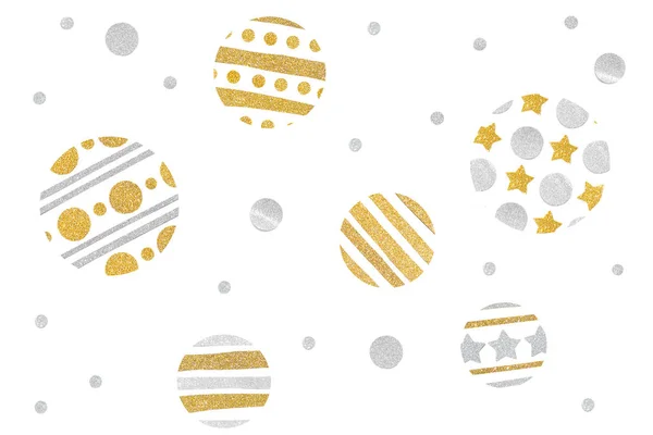 Gold and silver glitter christmas balls paper cut on white background - isolated