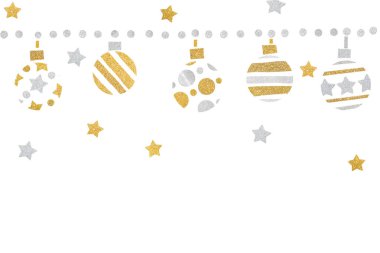 Altın ve gümüş parlak Noel izole beyaz zemin üzerine - kesilmiş kağıt topları.