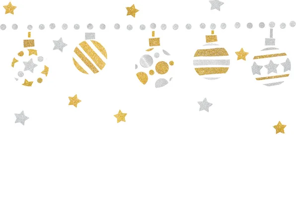 Gold Silver Glitter Christmas Balls Paper Cut White Background Isolated — Stock Photo, Image