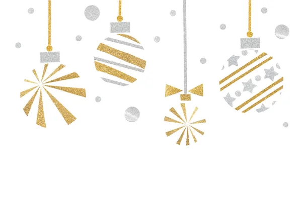 Oro Argento Glitter Palle Natale Taglio Carta Sfondo Bianco Isolato — Foto Stock