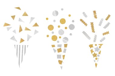 Altın ve gümüş parlak parti popper Kağıt arka plan - izole kesmek