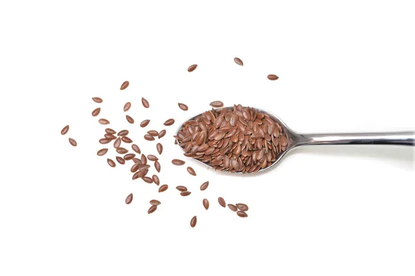 Brown Flaxseeds White Background Isolated — Stock Photo, Image