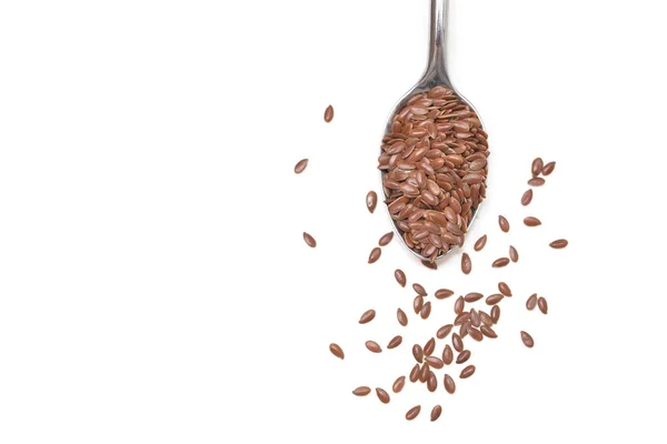 Brun Flaxseeds Vit Bakgrund Isolerade — Stockfoto