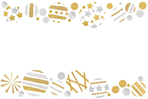 Oro Argento Glitter Palle Natale Taglio Carta Sfondo Bianco Isolato — Foto Stock