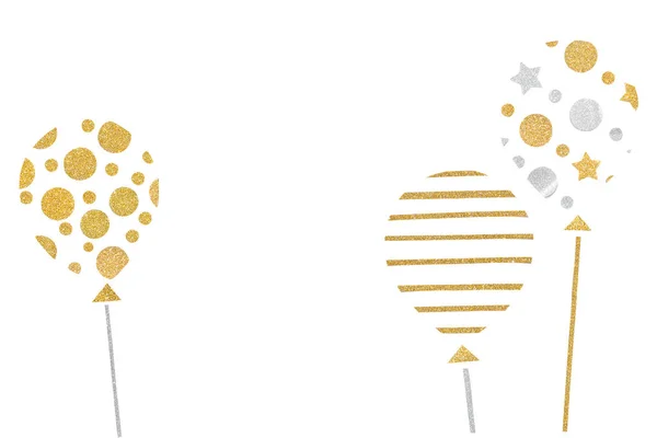 Gold and silver glitter balloon paper cut on white background - isolated