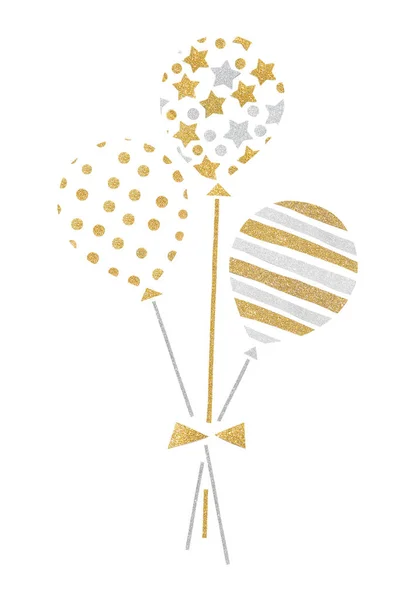 Gold Silver Glitter Balloon Paper Cut White Background Isolated — Stock Photo, Image