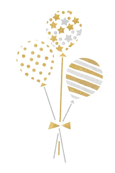 Gold and silver glitter balloon paper cut on white background - isolated