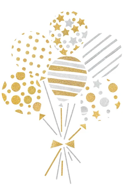 Gold and silver glitter balloon paper cut on white background - isolated
