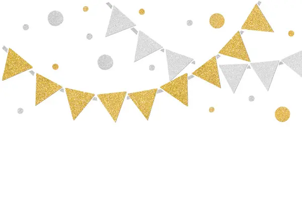 Gold Silver Glitter Bunting Paper Cut White Background Isolated — Stock Photo, Image