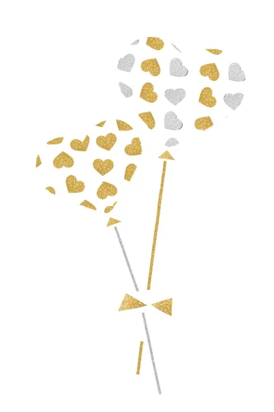 Gold Silver Glitter Heart Balloon Paper Cut White Background Isolated — Stock Photo, Image