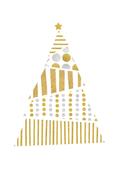 Papel de árbol de navidad dorado y plateado cortado sobre fondo blanco — Foto de Stock