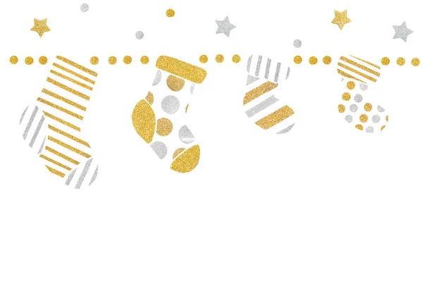 Vánoční ponožka bunting škrábnutí na bílém pozadí — Stock fotografie