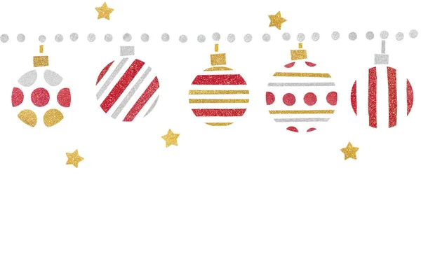 Red gold and silver glitter christmas balls paper cut on white background - isolated
