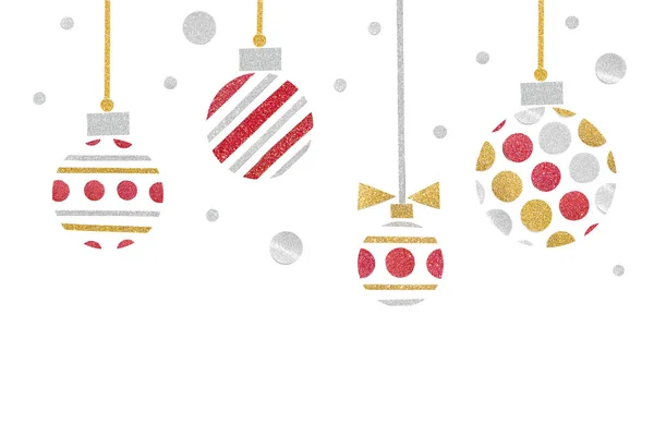 Rood Goud Zilver Glitter Kerstballen Papier Knippen Witte Achtergrond Geïsoleerd — Stockfoto
