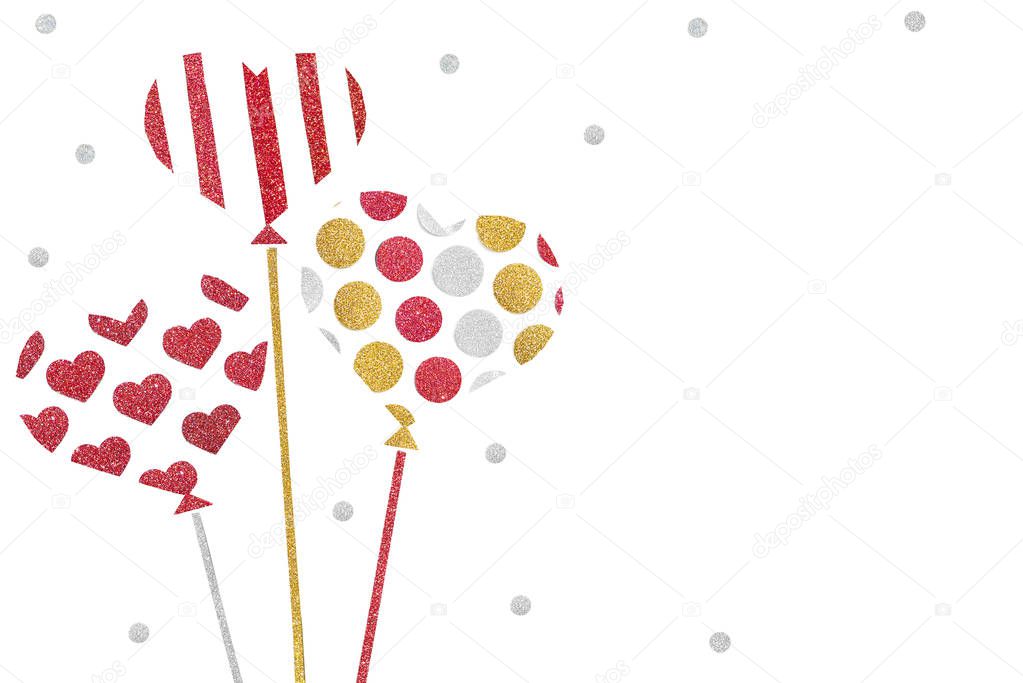 Red gold and silver glitter heart balloon paper cut on white background - isolated