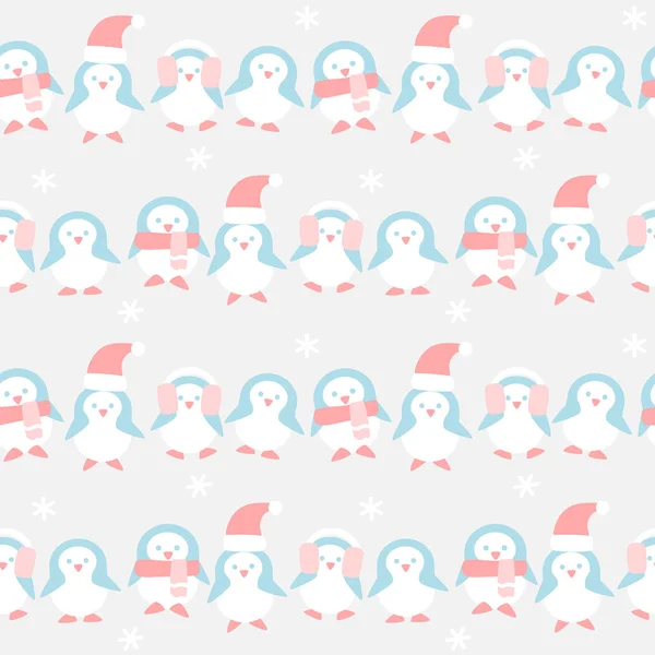 Багато Пінгвінів Зимовому Візерунку — стоковий вектор