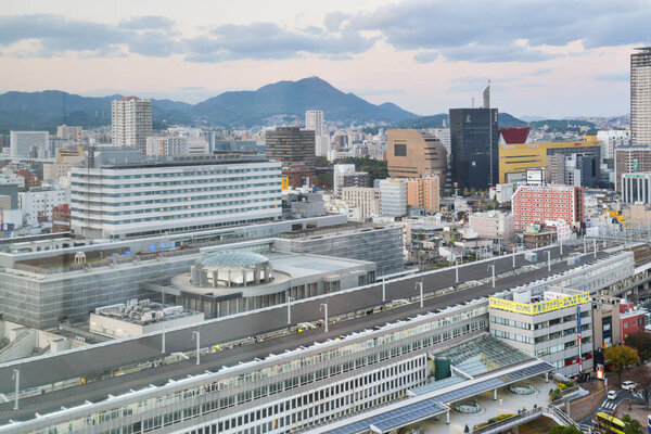 Kitakyushu, Japan- November 23, 2018: Kitakyushu cityscape is seen from the building near Kokura station, Kitakyushu, Japan