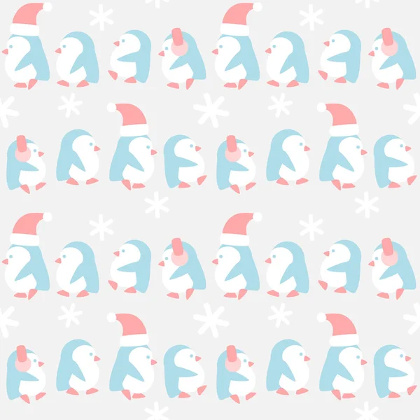 冬天的许多企鹅 无缝模式 — 图库矢量图片