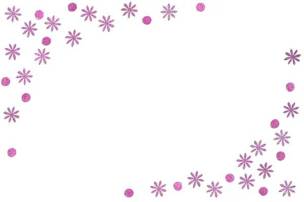 Rosa Glitzer Blumenrahmen Papierschnitt Hintergrund Isoliert — Stockfoto