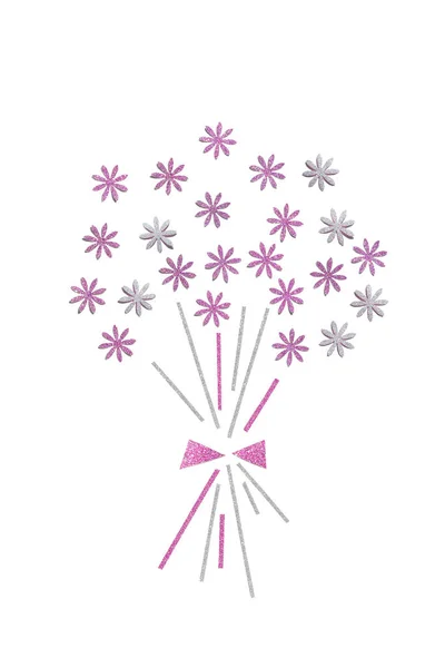Рожевий Блиск Квітки Букет Папір Вирізаний Фон Ізольовані — стокове фото